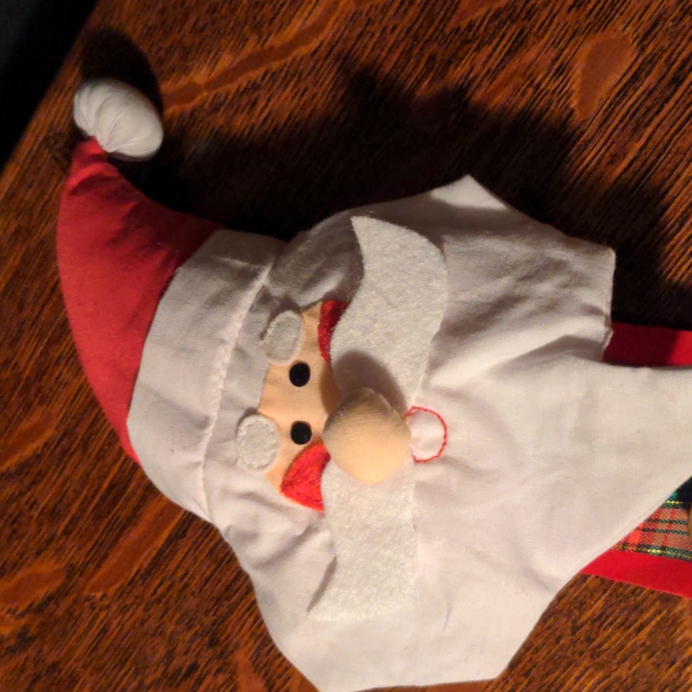 Santa Claus Door Knob Cover With 2 Attached Jingle Bells Red White Green Plaid - Picture 3 of 10